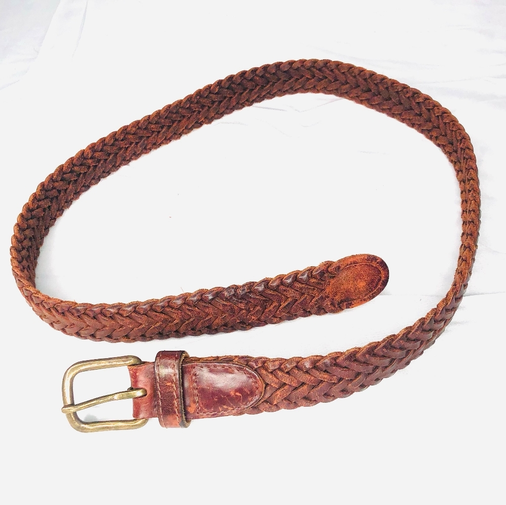 Genuine Leather Braided Belt With Bronze Colored Buckle